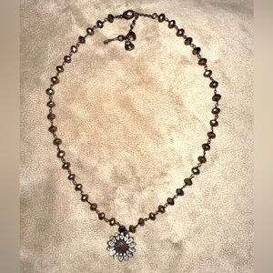 Fossil Necklace Brown/black Beads Tone